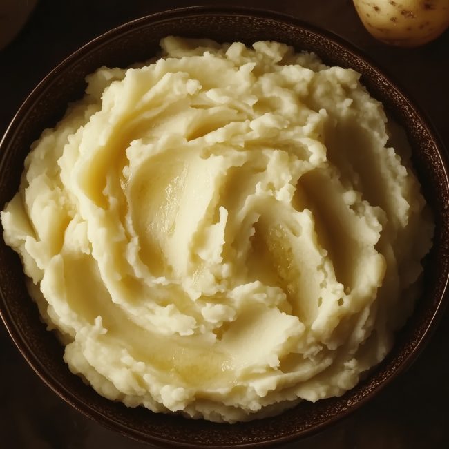 plate with mashed potatoes surrounded by potatoes top view